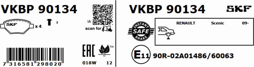 SKF VKBP 90134 - Гальмівні колодки, дискові гальма autocars.com.ua