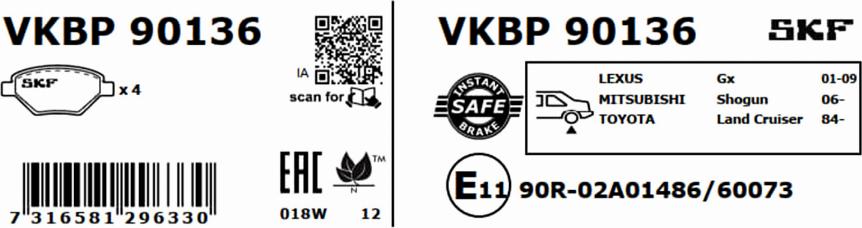 SKF VKBP 90136 - Гальмівні колодки, дискові гальма autocars.com.ua