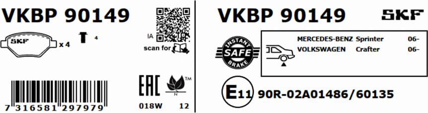 SKF VKBP 90149 - Гальмівні колодки, дискові гальма autocars.com.ua