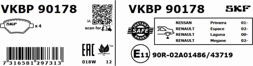 SKF VKBP 90178 - Гальмівні колодки, дискові гальма autocars.com.ua