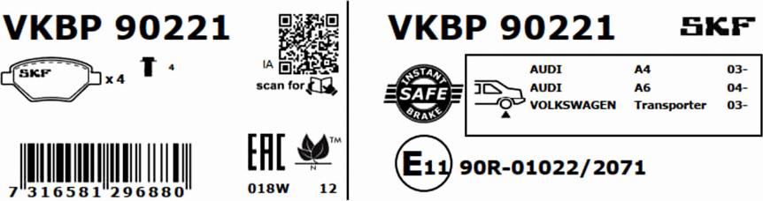 SKF VKBP 90221 - Тормозные колодки, дисковые, комплект autodnr.net