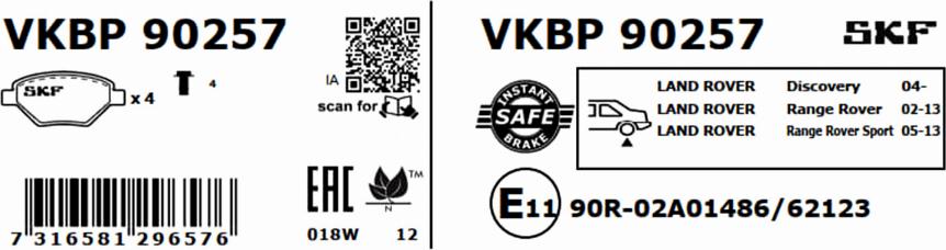 SKF VKBP 90257 - Гальмівні колодки, дискові гальма autocars.com.ua