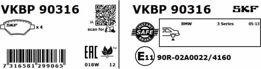 SKF VKBP 90316 - Гальмівні колодки, дискові гальма autocars.com.ua