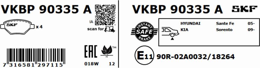 SKF VKBP 90335 A - Гальмівні колодки, дискові гальма autocars.com.ua