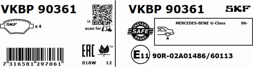 SKF VKBP 90361 - Тормозные колодки, дисковые, комплект avtokuzovplus.com.ua