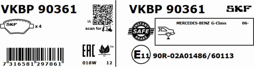 SKF VKBP 90361 - Гальмівні колодки, дискові гальма autocars.com.ua