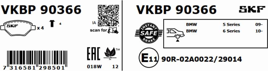 SKF VKBP 90366 - Тормозные колодки, дисковые, комплект avtokuzovplus.com.ua