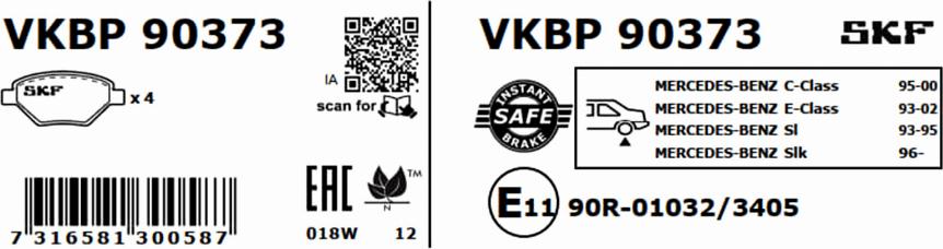 SKF VKBP 90373 - Гальмівні колодки, дискові гальма autocars.com.ua