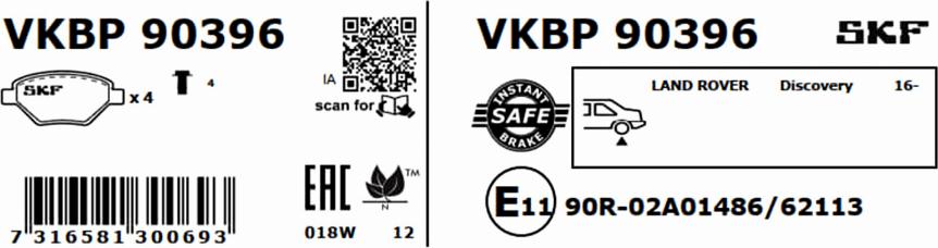 SKF VKBP 90396 - Гальмівні колодки, дискові гальма autocars.com.ua