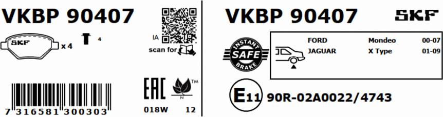 SKF VKBP 90407 - Гальмівні колодки, дискові гальма autocars.com.ua