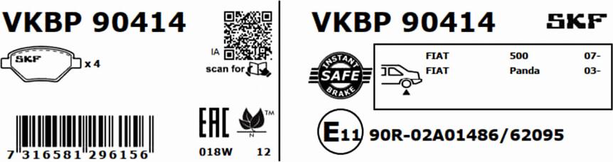 SKF VKBP 90414 - Тормозные колодки, дисковые, комплект avtokuzovplus.com.ua