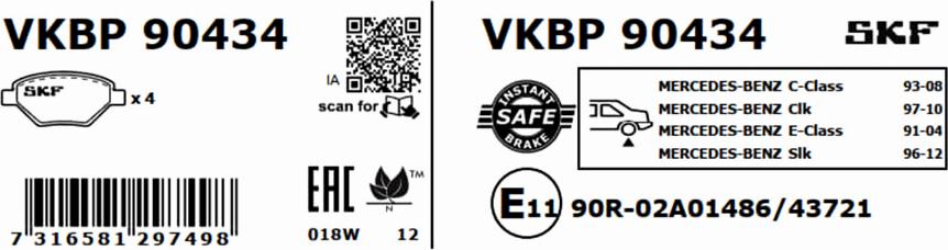 SKF VKBP 90434 - Тормозные колодки, дисковые, комплект autodnr.net
