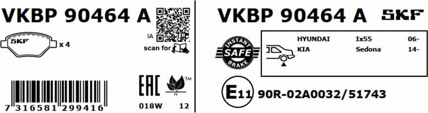 SKF VKBP 90464 A - Гальмівні колодки, дискові гальма autocars.com.ua