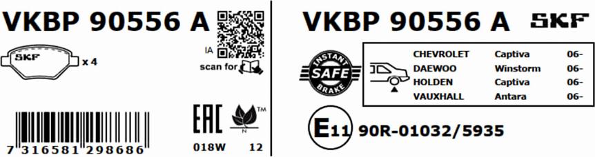 SKF VKBP 90556 A - Гальмівні колодки, дискові гальма autocars.com.ua
