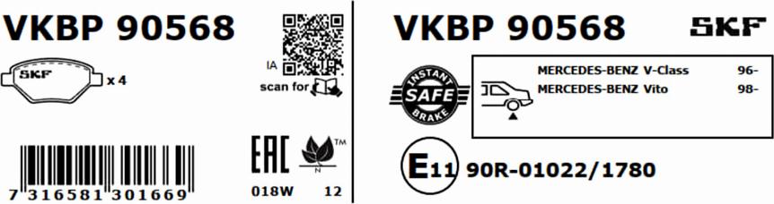 SKF VKBP 90568 - Гальмівні колодки, дискові гальма autocars.com.ua