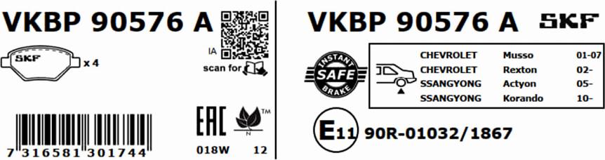 SKF VKBP 90576 A - Тормозные колодки, дисковые, комплект autodnr.net