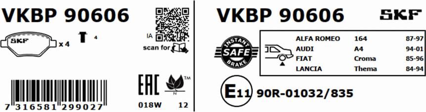 SKF VKBP 90606 - Гальмівні колодки, дискові гальма autocars.com.ua
