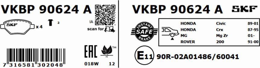 SKF VKBP 90624 A - Гальмівні колодки, дискові гальма autocars.com.ua