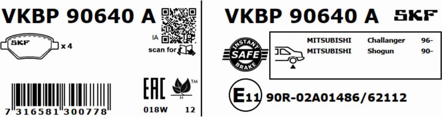 SKF VKBP 90640 A - Гальмівні колодки, дискові гальма autocars.com.ua