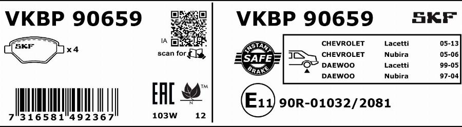 SKF VKBP 90659 - Тормозные колодки, дисковые, комплект autodnr.net