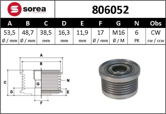 SNRA 806052 - Шкив генератора, муфта avtokuzovplus.com.ua