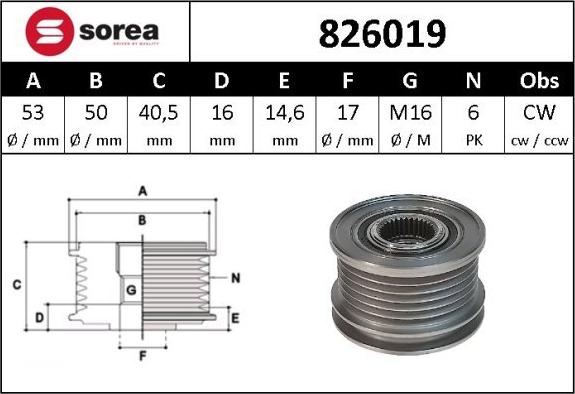 SNRA 826019 - Шкив генератора, муфта avtokuzovplus.com.ua