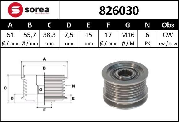 SNRA 826030 - Шкив генератора, муфта avtokuzovplus.com.ua