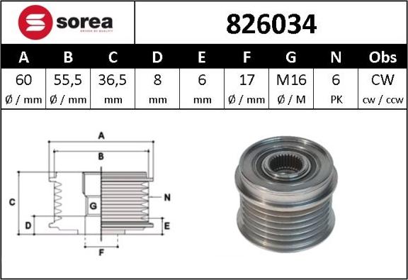 SNRA 826034 - Шкив генератора, муфта avtokuzovplus.com.ua