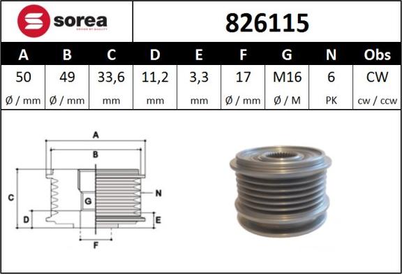 SNRA 826115 - Шкив генератора, муфта autodnr.net