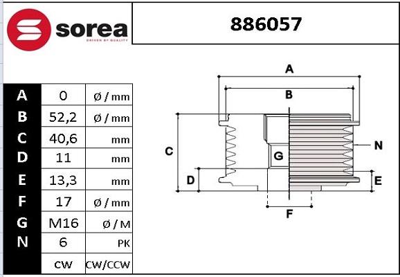 SNRA 886057 - Шкив генератора, муфта avtokuzovplus.com.ua