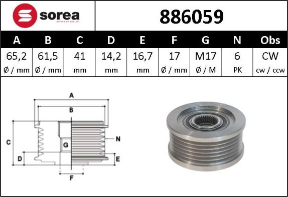 SNRA 886059 - Шкив генератора, муфта avtokuzovplus.com.ua