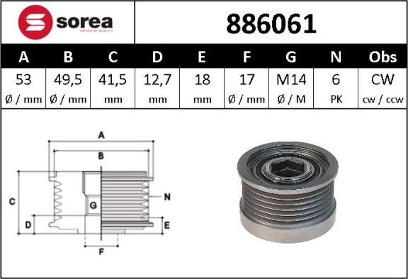 SNRA 886061 - Шкив генератора, муфта avtokuzovplus.com.ua