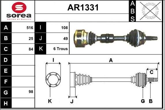 SNRA AR1331 - Приводний вал autocars.com.ua