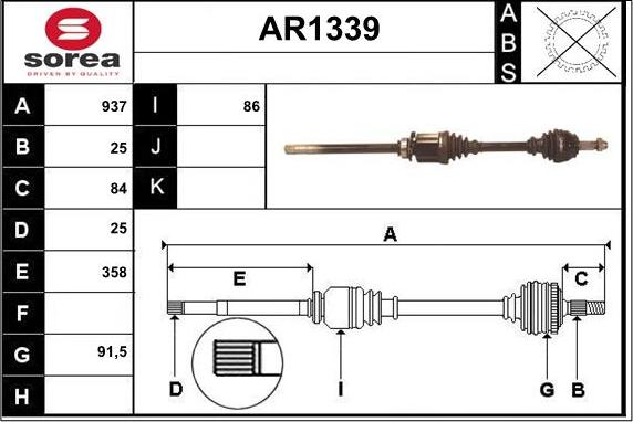 SNRA AR1339 - Приводний вал autocars.com.ua