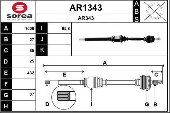 SNRA AR1343 - Приводний вал autocars.com.ua