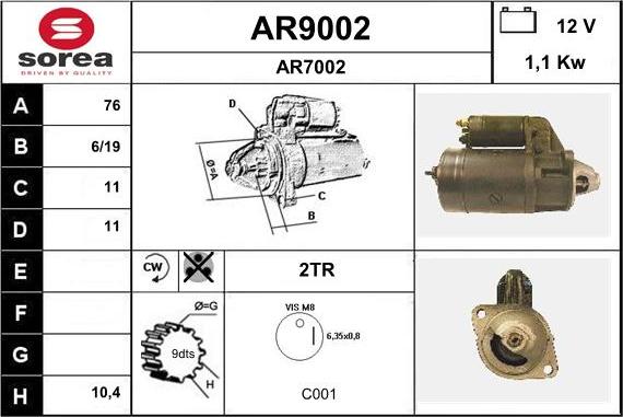 SNRA AR9002 - Стартер avtokuzovplus.com.ua