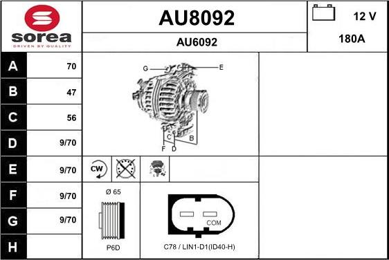 SNRA AU8092 - Генератор avtokuzovplus.com.ua