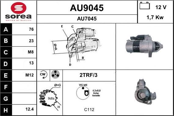 SNRA AU9045 - Стартер autocars.com.ua