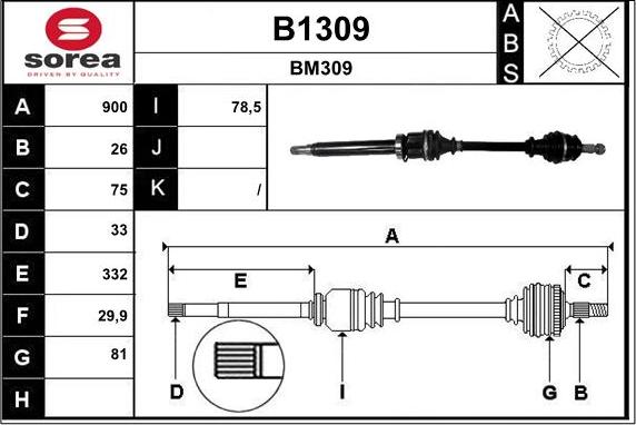 SNRA B1309 - Приводний вал autocars.com.ua