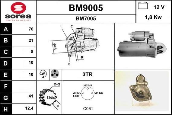 SNRA BM9005 - Стартер avtokuzovplus.com.ua