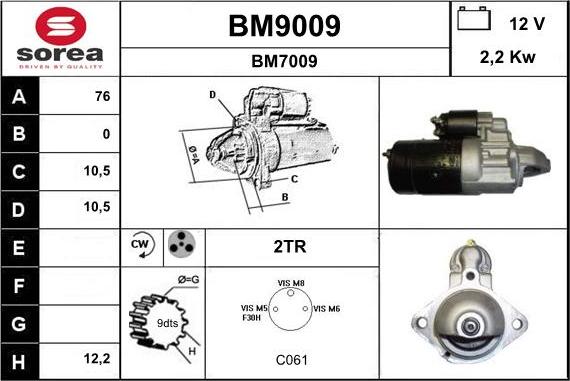 SNRA BM9009 - Стартер autocars.com.ua