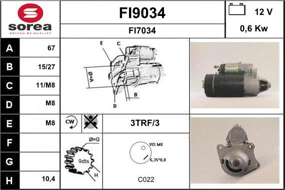 SNRA FI9034 - Стартер autocars.com.ua