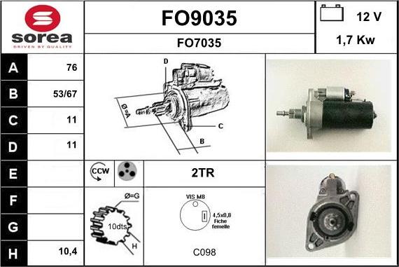 SNRA FO9035 - Стартер autocars.com.ua