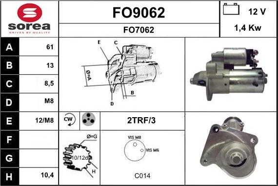 SNRA FO9062 - Стартер autocars.com.ua