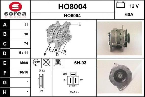 SNRA HO8004 - Генератор autocars.com.ua