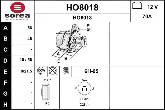 SNRA HO8018 - Генератор avtokuzovplus.com.ua