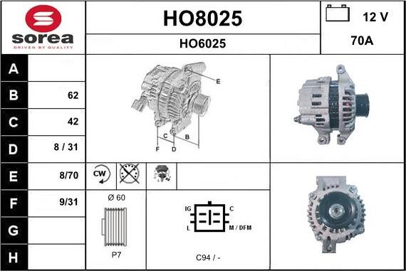 SNRA HO8025 - Генератор autocars.com.ua