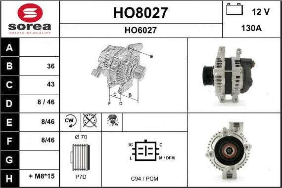 SNRA HO8027 - Генератор autocars.com.ua