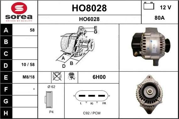 SNRA HO8028 - Генератор autocars.com.ua