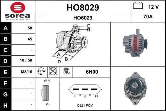 SNRA HO8029 - Генератор autocars.com.ua